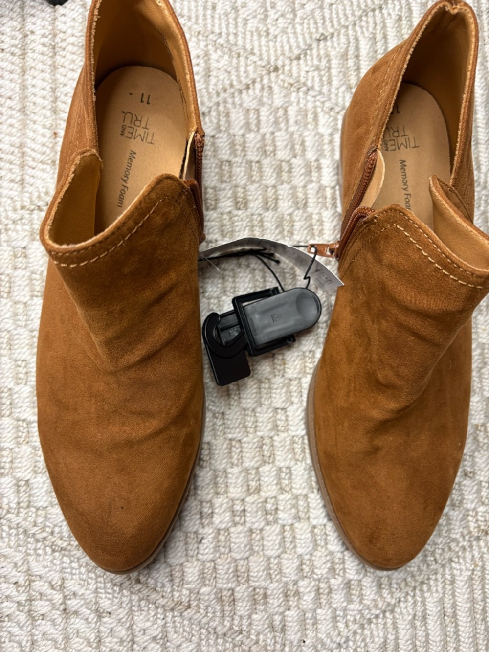 Time and Tru Cognac Faux Suede Ankle Booties Memory Foam Size 11 NWT